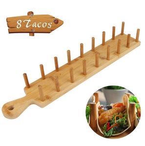 Support à tacos rectangulaire moderne et écologique en bambou avec support rigide et plateau de service pour les fêtes - Product Image 2