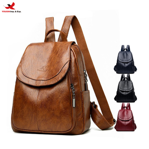 Classic Vintage Simple Design Good Quality PU Leather <b>Backpack</b> Knapsack Lightweight Rucksack for Lady Women RTS Bulk Mixed Order - Product Image 1
