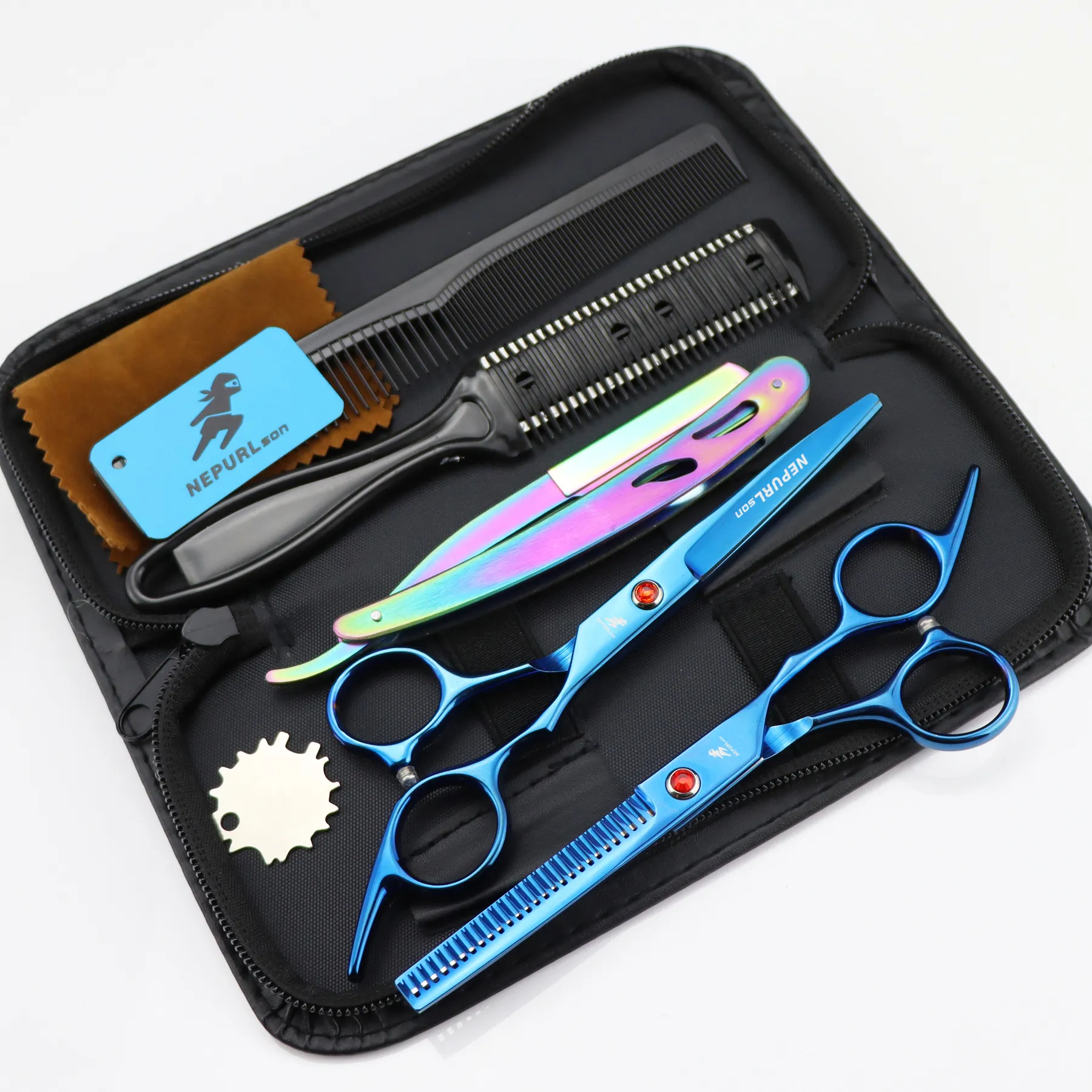 14 colors 6.0 inch LCH01 new fashion design beauty barber hair brush combs hair scissor set