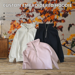 Custom Embroidery Oversized <b>Half</b> <b>Zip</b> Hoodie Cotton Blend Fleece Pullover <b>Sweatshirt</b> <b>Women</b> Autumn - Product Image 2