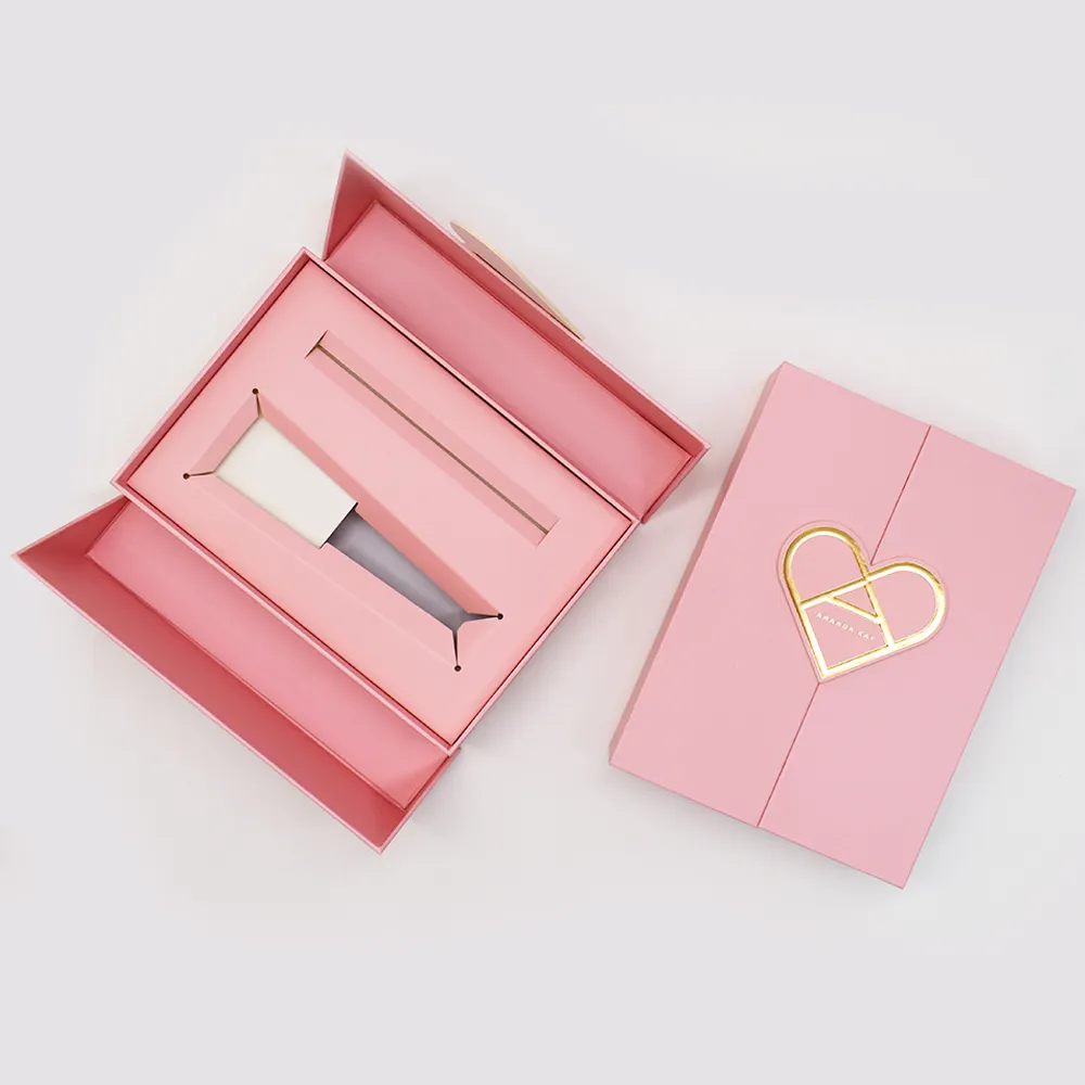 Прямоугольная цветная коробка для макияжа под заказ, переработанная розовая двойная дверь, открывающаяся подарочная упаковочная коробка с бумажной вставкой