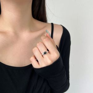 Dylam Wholesale Elegant Design S925 <b>Silver</b> Oval Black White Onyx Main Stone Frosted <b>Adjustable</b> Open Jewelry <b>Ring</b> - Product Image 4