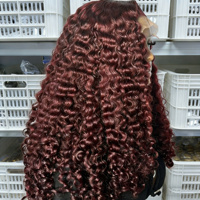 Perruques de cheveux humains bouclés bordeaux 99J avec dentelle frontale 13x4, perruque frontale transparente HD, perruques de cheveux humains bouclés de couleur rouge