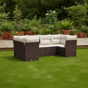 Conjunto de Sofá de Jardín de Ratán Marrón con Patas Ajustables, Muebles de Exterior de Diseño Contemporáneo, Cojines de Espuma de Alta Densidad - Product Image 2