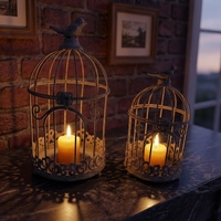 Porte-bougie décoratif en métal vieilli style cage à oiseaux, support orné en fer pour bougies chauffe-plat, idéal pour la décoration de la maison, du jardin et de la table
