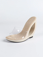 Sandalias de cuña con plataforma para mujer, con correa de PVC transparente, diseño hueco en U, estilo mule, de punta abierta, sin cordones, en negro, rosa, rojo y nude, tallas EU35-EU42