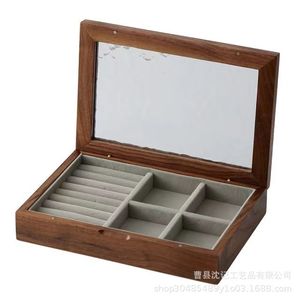 <b>Vintage</b> Solid Wood Jewelry <b>Box</b> Rectangle Embossed Mirror Lid Storage Organizer For Earrings Necklaces Bracelets - Product Image 5