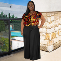 Nieuwe dames plus size 2-delige set kleding tot 5XL, bloemenprint, korte mouwen, top en broek, tweedelige set voor dames