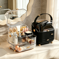 Organisateur de cosmétiques de voyage en PET grande capacité, trousse de maquillage étanche et anti-poussière avec poignée et tiroirs coulissants
