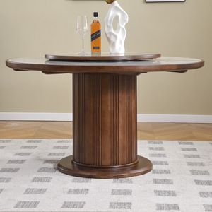 Solid Wood Round <b>Dining</b> <b>Table</b> Set 6 Piece With Turntable Modern Minimalist Style For Home <b>Dining</b> Room - Product Image 4