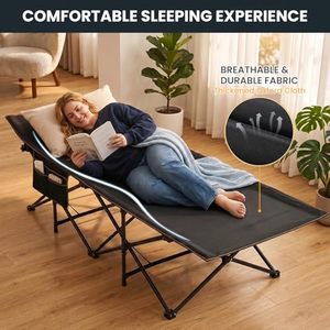 Tempat Tidur Lipat Portabel, Ranjang Lipat untuk Berkemah, Ranjang Lipat Dua Lapis Bahan Oxford, Tempat Tidur Perjalanan Portabel untuk Rumah, Kantor, Tidur Siang, dan Pantai Luar Ruangan - Product Image 4