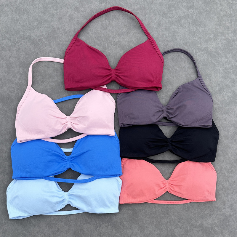 Yimo 14 Colors Sexy Seamless Sleeveless Yoga Tops Lady Beauty Back Scrunch Sport Vest Female Fashion Shockproof Fitness Bra