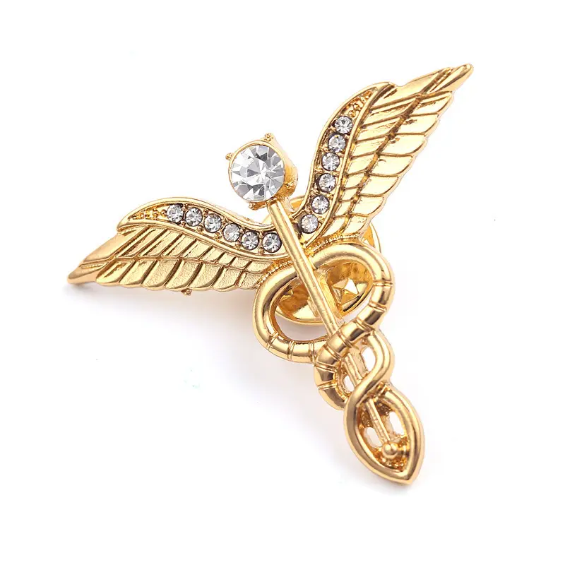 Wholesale Fashion Rhinestone Metal Badge Gold Silver Diamond 3D Angel Wings Brooch Pins Angel Lapel Pin For Decor Accessories