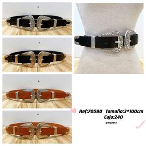 Ceinture en cuir véritable Angelina 3cm 100cm à double boucle style western accessoire décontracté - Product Image 3