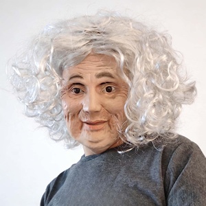 Masque intégral en latex réaliste de femme âgée plissée avec cheveux blancs/marron désordonnés - Accessoire tendance pour fête d'Halloween, mascarade, cosplay pour 18 ans et plus - Product Image 1