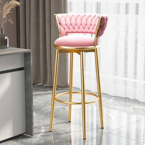 Silla de Comedor Alta Moderna de Lujo con Patas de Metal Doradas, Taburetes de Barra de Altura Media con Diseño Tejido, Taburetes de Cocina con Tapicería de Terciopelo - Product Image 4