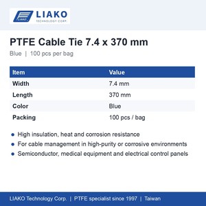 สายรัดเคเบิลแบบล็อคตัวเอง PTFE 7.4x370 มม. สีน้ำเงิน บรรจุ 100 ชิ้น/ถุง สำหรับใช้งานกับสารเคมีและอุณหภูมิสูง - Product Image 4