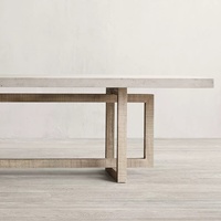Table à manger carrée en bois rustique américain récupéré, 8 places, avec couche de béton sur un noyau en bois