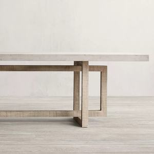 Table à manger carrée en bois rustique américain récupéré, 8 places, avec couche de béton sur un noyau en bois - Product Image 3