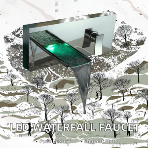 Grifo de Lavabo para Baño con Cambio de Color RGB, Doble Manija, Agua Fría y Caliente, de Latón y Cerámica, Moderno, Montado <span class=keywords><strong>en</strong></span> la Pared, con Cascada LED, para Dormitorio - Product Image 3