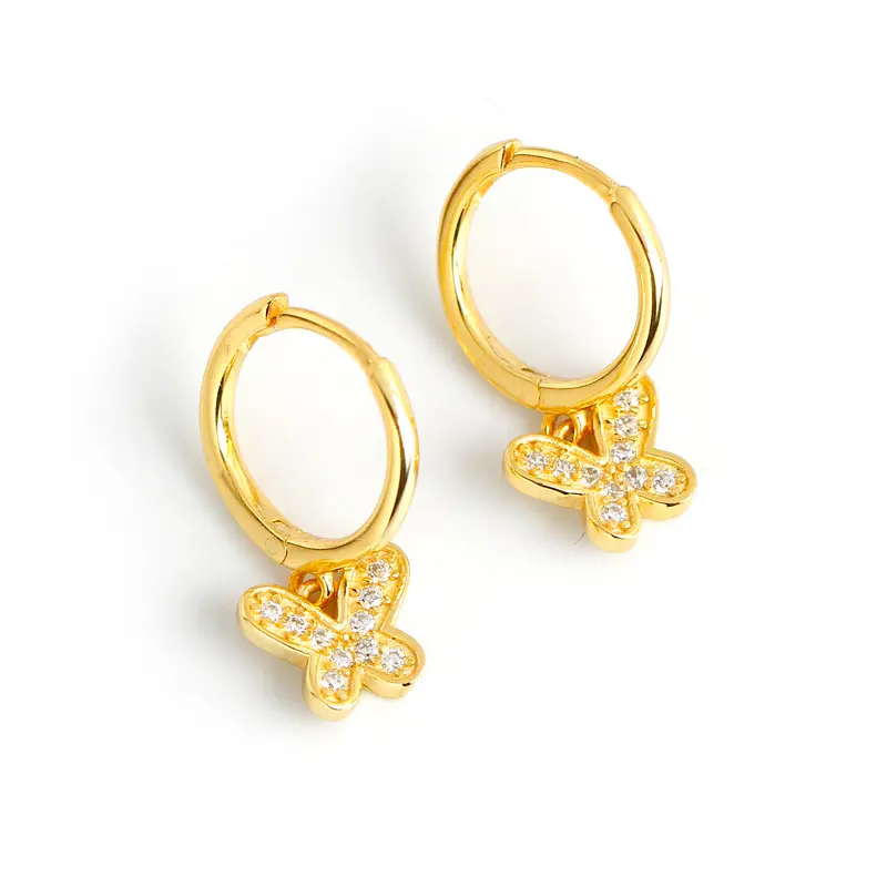 ZHILIAN Gold Plated Drop Dangle Hoop Huggie Earrings Jewelry women Butterfly Earrings