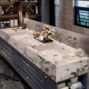 High-end ที่ทันสมัยโอ๊คห้องน้ำตู้ไร้รอยต่อแผ่นหินแบบบูรณาการอ่างล้างหน้าโต๊ะอ่างล้างหน้าสำหรับใช้ในโรงเรียน - Product Image 5