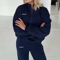 Vêtements de détente personnalisés Ensembles pour femmes Streetwear Fleece 2 Ensemble deux pièces Vêtements pour femmes Ensemble sweat-shirt à demi fermeture éclair pantalon de survêtement et sweat à capuche