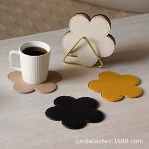 Cute PU Leather Coaster Flower Shaped Heat Insulation Cup Mats <b>Cheap</b> Round Tea <b>Pad</b> for Decor - Product Image 6