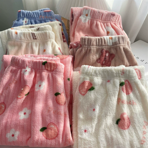 Pantalones de pijama cálidos de forro polar coral sueltos y bonitos para mujer, ropa de casa para adolescentes, pantalones de dormir para mujer al por mayor - Product Image 3