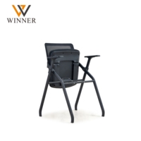 Chaise d'école au design moderne, en tissu maillé, hauteur réglable, base en métal, pour salle de classe, bureau, usage domestique, avec tablette d'écriture