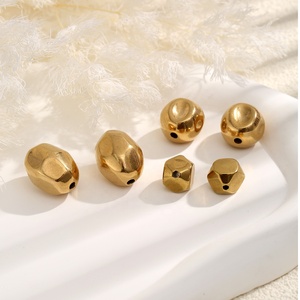 Faceted Round Geometric Beads | 18K PVD Gold Plated Stainless Steel Irregular <b>Spacer</b> for DIY Bracelet Necklace Jewelry Making - Product Image 2