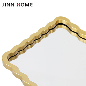 Juego de 3 bandejas espejadas de lujo con <span class=keywords><strong>borde</strong></span> festoneado dorado - Product Image 3