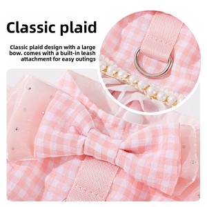 Robe en <span class=keywords><strong>maille</strong></span> de soie brodée à carreaux avec grand nœud style princesse pour chien et jupe pour chat, collection printemps-été - Product Image 4