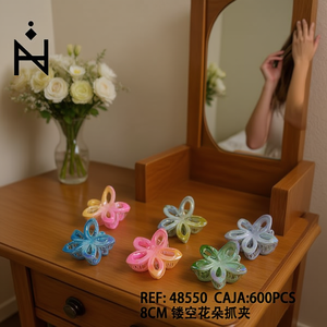 Fermaglio per capelli a forma di fiore traforato da 8 cm per donna, accessori per capelli - Product Image 3