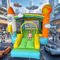 Château gonflable portable Golden Art Model 9118 en tissu Oxford 420D+840, motif fusée astronaute, pliable pour enfants, vente en gros OEM