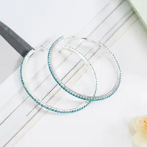 SZE030 señoras moda pop grandes pendientes hechos a mano plata oreja anillo clásico encanto accesorios de diamantes de imitación