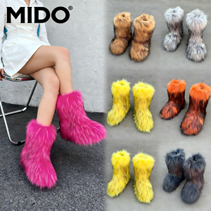 Bottes de <span class=keywords><strong>neige</strong></span> mi-hautes en fourrure de raton laveur imitation, douces et moelleuses, style Y2K, pour l'hiver en Europe et aux États-Unis, MIDO 00025 - Product Image 2