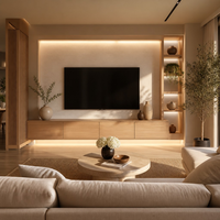 Console TV flottante en bois sur mesure OEM ODM avec rétroéclairage LED pour salon moderne, villa, hôtel, appartement