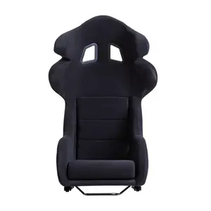 Universal Fixed Back Bucket Racing Seat for 6-Point Harnesses Size L Suede Material Seat Cover black color