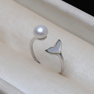 Anillo de Plata S925 con Diseño de Cola de Pez y Perla Abierta de 5-7mm para Mujer, con Accesorios de Larga Duración 3871, Joyería Femenina DIY - Product Image 1