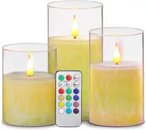 Cera senza fiamma che cambia colore candele azionate a batteria set di luci pilastro acrilico candele led elettroniche con telecomando