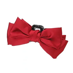 Fashion Sweet Fabric Women Hair Clips Big Size Hair Bow Claw Clips Solid Color Fabric Bowknot Hair Grasp Shark Clip For Women