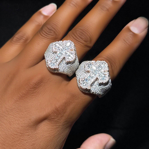 Nouvelle <span class=keywords><strong>bague</strong></span> chaîne cubaine hip-hop en argent rose bicolore plaqué micro-pavé CZ avec croix pour homme, style Christian Iced Out Bling - Product Image 6
