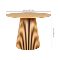 Table à manger ronde à piétement cannelé, placage en bois naturel, MDF, base fixe simple