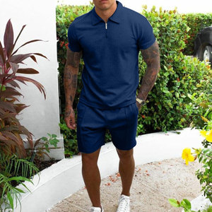 S-3XL Herren Trainings anzug Baumwolle Einfarbig Kurzarm Reiß verschluss Polo Shirt & Shorts Set Für Herren Casual Streetwear 2-teiliger Anzug Sommer - Product Image 5