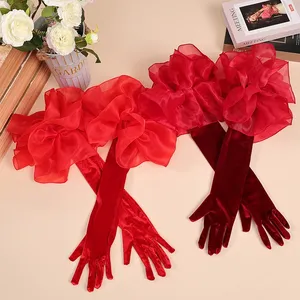 Mode <span class=keywords><strong>mariage</strong></span> gants de mariée élégant rouge noir blanc longs gants de velours coude bras doigt complet gants femmes robe de mariée mitaines - Product Image 4
