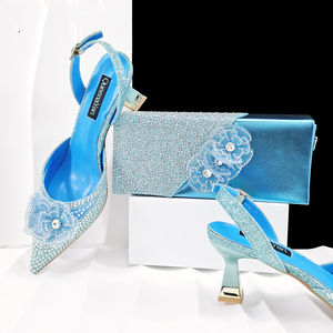 Y 38-43 Nuevo Conjunto de Zapatos y Bolso con Decoración de Flores de Pedrería para Mujer, para Fiesta, Tacones Altos y Bolso de Mano - Product Image 1