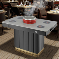 Ensemble de table à manger en marbre pour buffet coréen pour marmite et barbecue Shabu Shabu avec grill pour restaurant