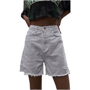 Pantalones cortos de algodón con bolsillos delanteros y cordón para mujer, dobladillo enrollado, ropa vaquera informal cómoda personalizada, pantalones Cargo sexis para verano - Product Image 1