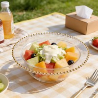 Bol à salade en plastique jetable transparent, design perle dorée, 13,9 cm/18,1 cm, récipient alimentaire à usage unique, événements de restauration, restaurants
